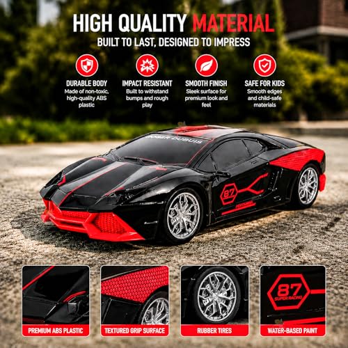 Image of Wishkey Remote Control Car Toy Super High Speed Racing Car with Stylish Looks & Modern Design,RC Vehicle Toy for Kids Age 4+ Years Black-Red, (Pack of 1)