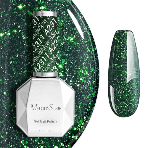 Image of MelodySusie Green Glitter Gel Nail Polish,0.5fl oz Nails Soak Off UV LED Christmas Green Sparkle Glitter Gel Polish Gift for Women Nail Art Manicure Salon DIY Nail Design Decoration at Home-A2311