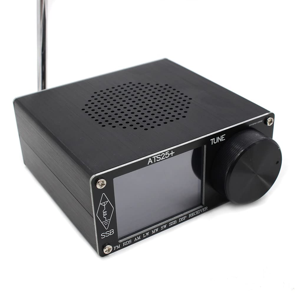 Récepteur radio complet ATS-25+ en alliage d'aluminium - Récepteur pour DSP MW & SW SSB USB et LSB avec écran tactile de 2,4" avec antenne et câble de charge de type C