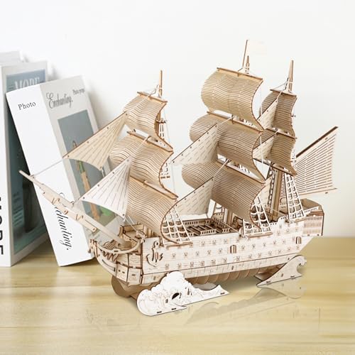 comfoyar 3D Puzzle Sailing Ship, Wooden Boats Model Kits for Adults to Build, DIY Construction Craft Kits, Home Decor and Christmas Birthday Valentine Gifts for Men Women