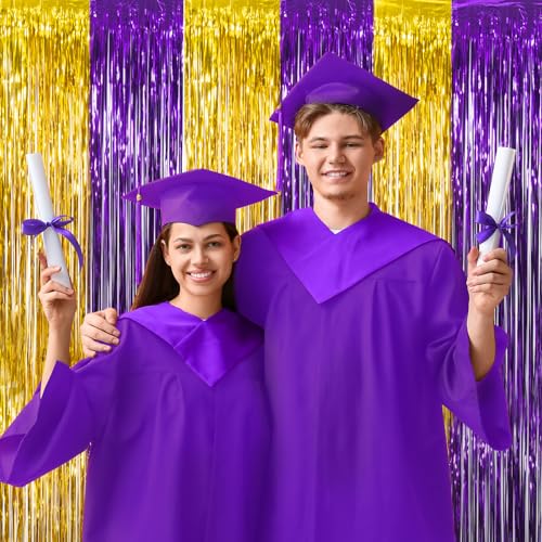 Image of LOLStar Graduation Party Decoration, 2 Pack Purple Gold Foil Fringe Curtain | 3.3 x 6.6 ft Tinsel Streamers Backdrop, Graduation Photo Booth Backdrop for Class of 2026, Prom and Grad Party Decorations