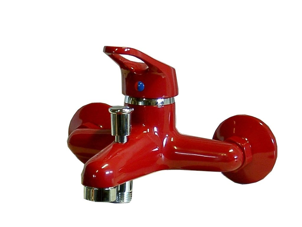 Wannenbatterie, Bad Armatur, Wasserhahn, Wannenfüllarmatur, rot/chrom
