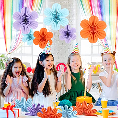 Image of SUNBEAUTY 9 Pcs Paper Flowers Decorations for Wall, Blue and Orange for Wall Paper Flower Fan Classroom Decoration Paper Floral Backdrop Decor Paper Fans Decoration Hanging Paper Flower Wall Decor