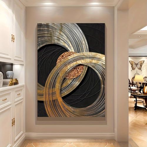 Affiche murale moderne cercle doré LSYALUCK toile 90x140cm cadre