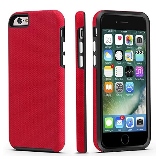 CellEver Compatible with iPhone 6 / 6s Case, Dual Guard Protective Shock-Absorbing Scratch-Resistant Rugged Drop Protection Cover Designed for iPhone 6 / 6S (4.7 Inch) (Red)