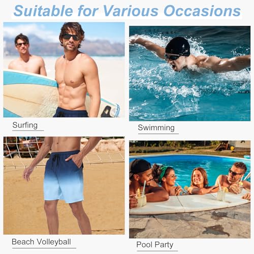 Image of Mens Swim Trunks with Compression Liner 2 in 1 Quick Dry Swimming Shorts Swimwear Bathing Suits with Pockets