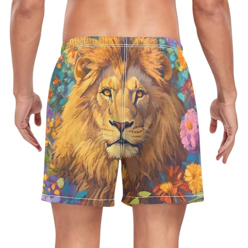 Mens Swim Trunks with Liner, Lion Head Garden Cool Quick Dry Beach Swim Shorts, Swimwear Bathing Suits S2