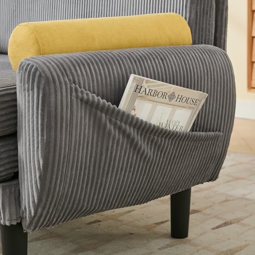 A ALFRESCOOL Sofa mit Schlaffunktion, Schlafsofa Klein, Cord Sofa 2 Sitzer, Kann als Sofa, Bett und Liegestuhl, Samtpolsterung für Wohnzimmer und Schlafzimmer, 180 * 128 * 53cm (Grau)