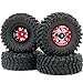 HOBBYSOUL RC Height 64mm 1.0 Wheels and Tires Set, Soft Sticky 1.0 Tires & Heavy 1.0 Beadlock Wheels Red Rims for RC Crawler 1/24 Axial AX24 SCX24 FMS FCX24 1/18 TRX4M Upgrade