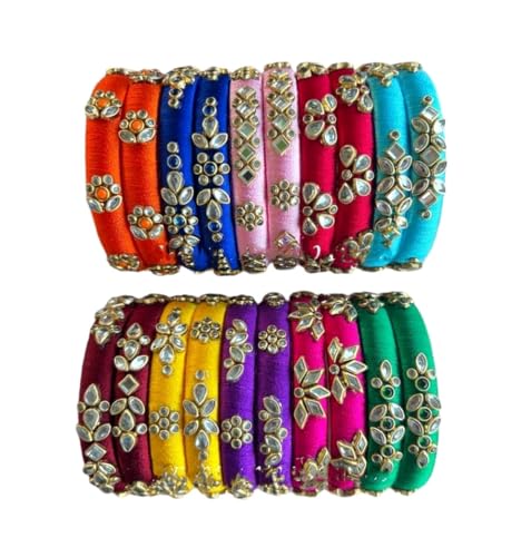 Image of Blue jays hub Silk Thread Bangles New kundan Style Multi color Set Of 20 for Women /Girls
