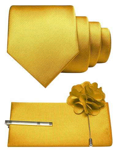 Image of JEMYGINS Formal Necktie Solid Color Tie and Pocket Square with Tie Clip Lapel Pin Sets for Men 4PCS