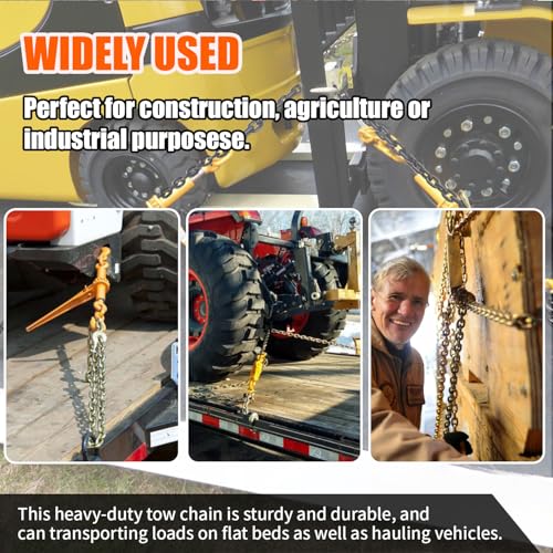 Image of TKK G80 Transport Binder Chain, 5 /16 Inch x 15 Foot Logging Chain with Grab and Sling Hooks 7,100 lbs Safe Working Load Heavy Duty Chain for Transporting Towing Tie Down Binding Equipment