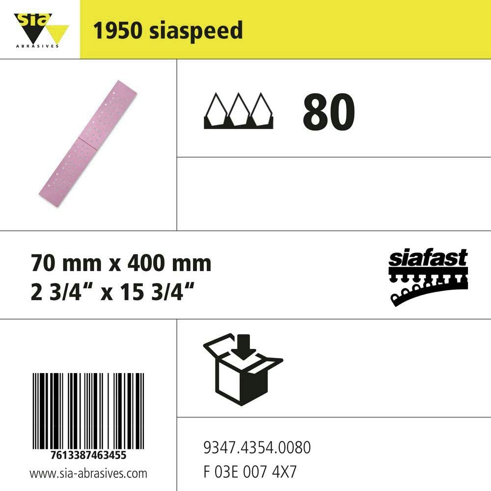 sia Abrasives 9347.4354.0080 Siaspeed Siafast Series 1950 - Striscia di carta a 66 fori, perforata, 400 x 70 mm, grana 80