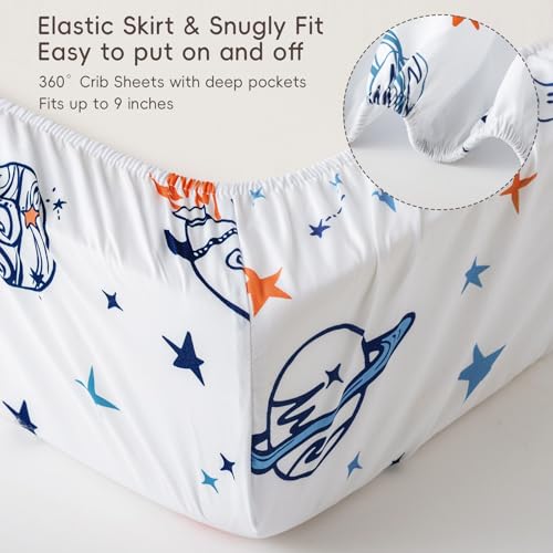 Image of david's kids 4 Pack Fitted Crib Sheets, Ultra Soft Breathable Comfortable Baby Sheet Set for Boys Girls Neutral, 28x52 Inch Fits Standard Crib and Toddler Mattresses, Navy Space