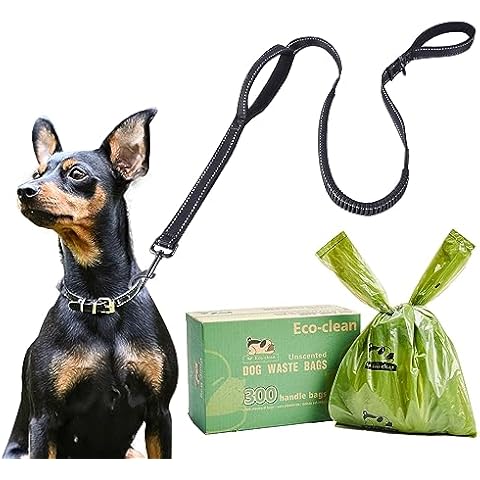 ECO-CLEAN 300-Count Dog Poop Bags with Easy-Tie Handles, 6 Ft Bungee Dog Training Leash for Medium Large Dogs Cover