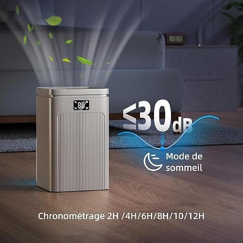 Deshumidificateur d‘air,Electrique Portable 2200ML Arrêt Automatique,déshumidification,Minuterie 2-12hEfficace,Silencieux,Résistance à La Moisissure,Lumière7 LED Couleur,Chambre,Bain (Blancpro) - 5