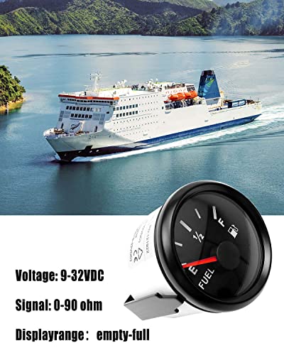 Image of 0-90 ohm Fuel Level Gauge, Waterproof Marine Fuel Gauge with 52mm Dial & LED Backlight, Universal Fuel Tank Meter Gauge for Boat Automotive Car Truck Vehicle RV Yacht, Black