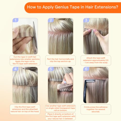 Image of Full Shine Hand Tied Tape in Extensions Human Hair, 60 Ash Blonde | 50g 20 Inch, Human Hair Tape in Extensions with Skin Weft and Silky Straight Texture, Bridal Hairstyles and Lightweight Wear