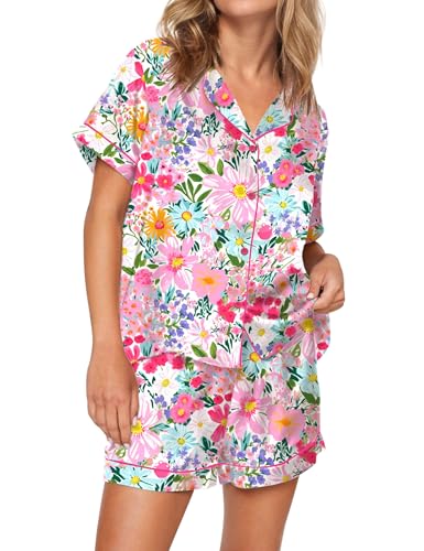 Image of SHESHOW Satin Pajamas for Women Set Preppy Animals Pjs Short Sleeve Shorts 2 Piece Loungewear Sets XS-XXL