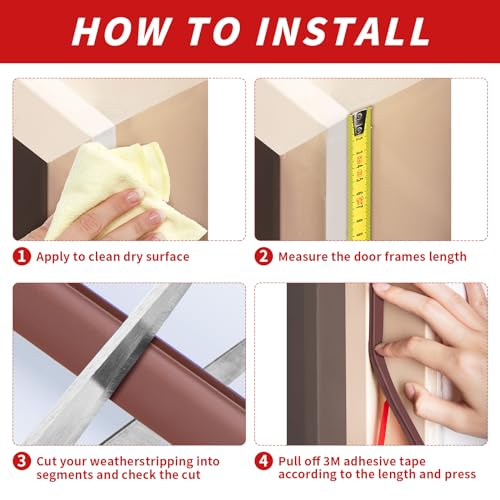 Image of 40 Feet Rubber Weather Stripping Door Seal Strip, Self-Adhesive Backing D-Shape Door Weatherstripping for Door Frame Insulation Large Gap, Easy Cut to Size(Brown)