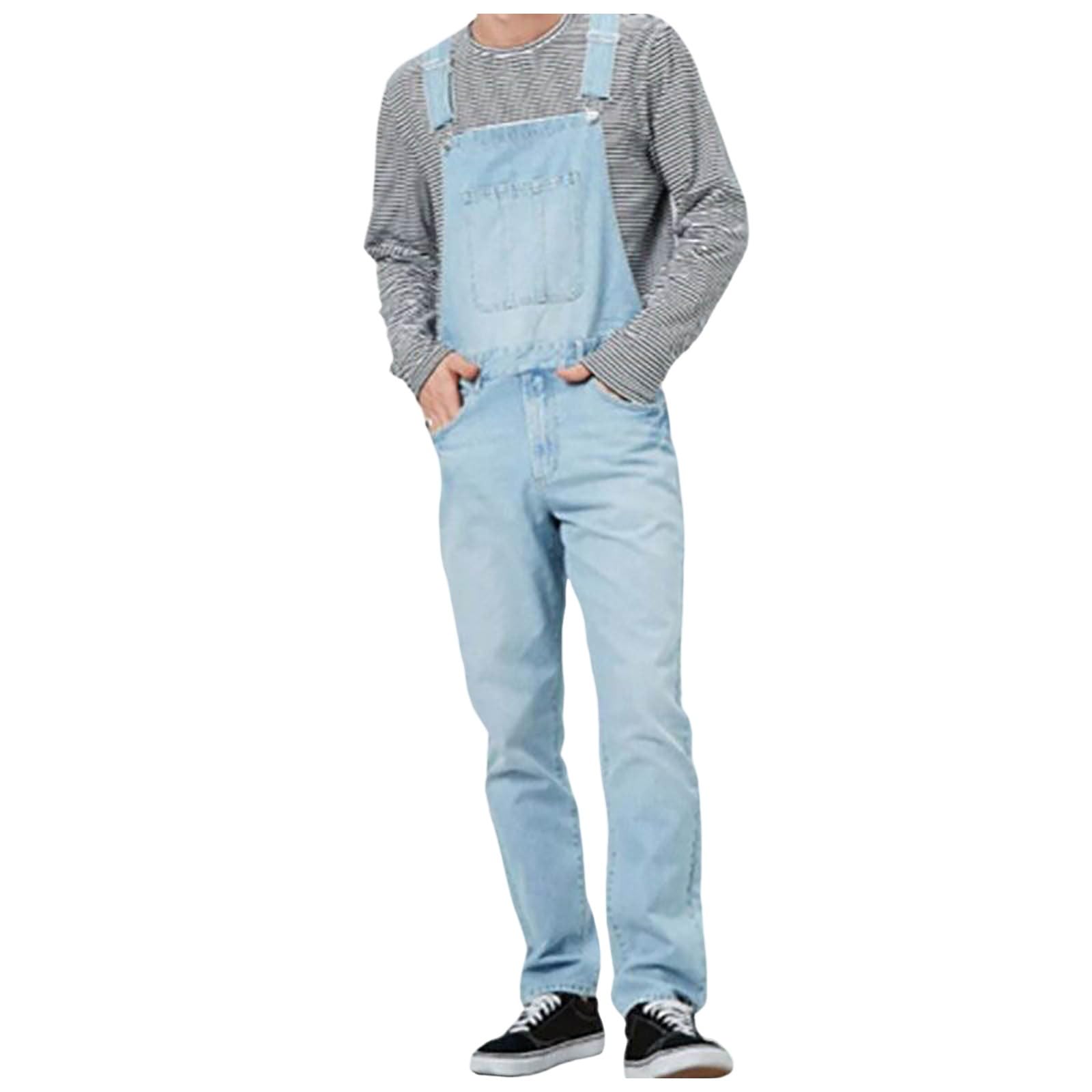 Latzhose Herren Denim Overalls Vintage Jeanshose Vielseitiger Cargojeans Retro Jumpsuit Modisch Arbeitshose Blau Arbeitslatzhosen Loose Fit Latzanzug Einfache Jeanslatzhose mit Taschen
