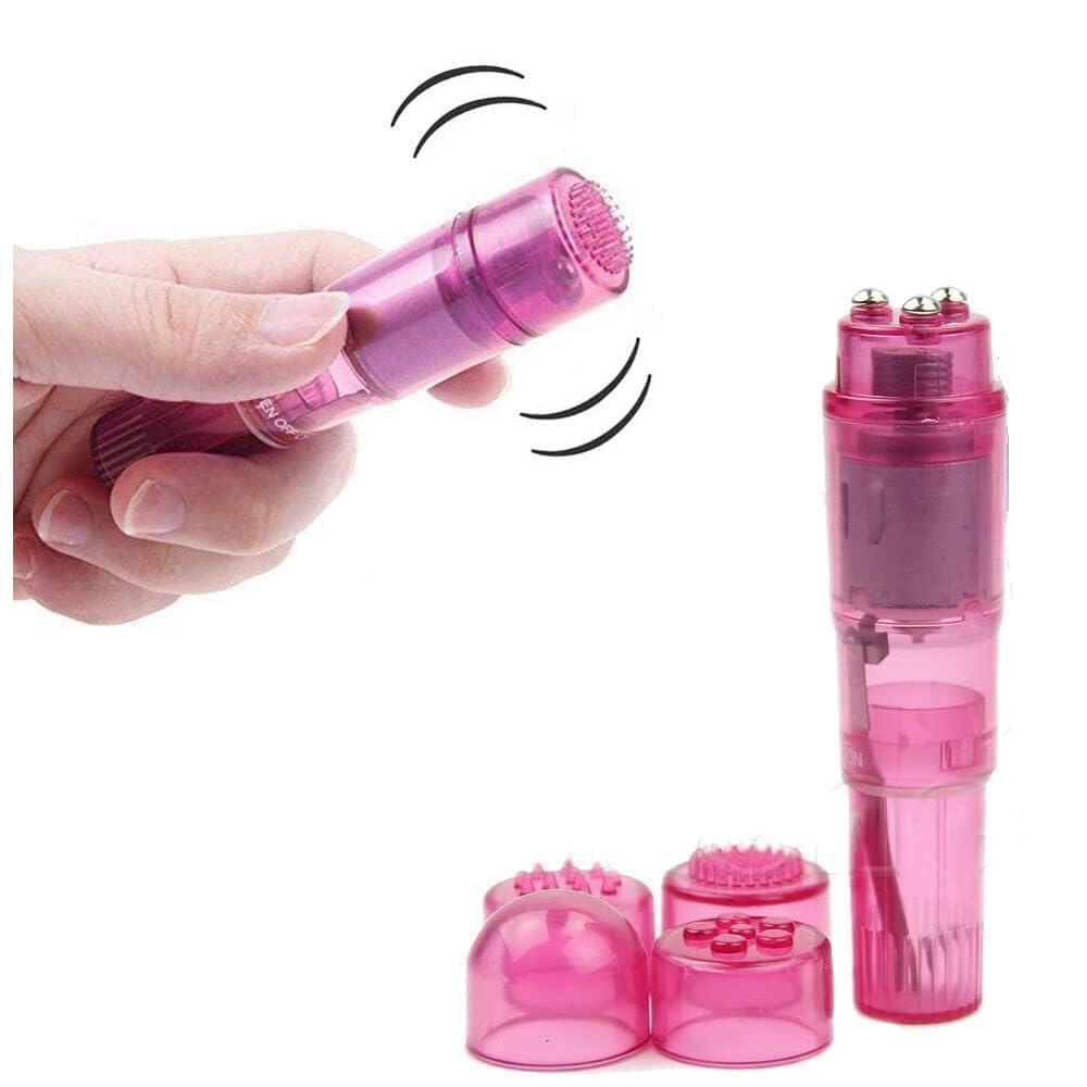Mini herramienta portátil pequeña de masaje vibratorio, masajeador de 4 cabezas, herramienta de bolsillo para mujeres, cuello, hombro, cara, espalda, pies (2 unidades, rosa)