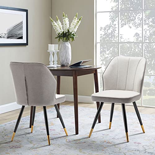 Andeworld Upholstered Dining Chairs Set Of 2, Mid Century Modern Accent Chair, Faux Suede Armless Leisure Side Chair With Golden Metal Legs For Dining Living Room-Grey #TOP9
