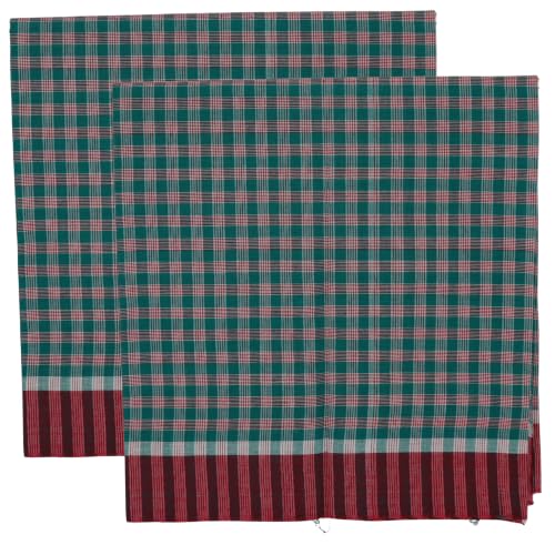Image of Cotton Bath Towel | Soft, Thin & Lightweight Premium Handloom Gamcha | Quick-Dry, Highly Absorbent | Large Size 180 x 90 cm (72 x 36 Inches) | Color : Green | 2 Pieces |