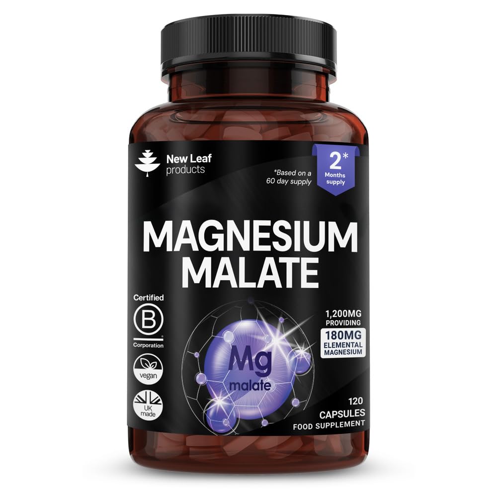 Magnesium Supplements 1200mg - Pure Magnesium Malate Capsules - Bones & Sleep Support - High Absorption Elemental - Vegan High Strength - 2 Months Supply