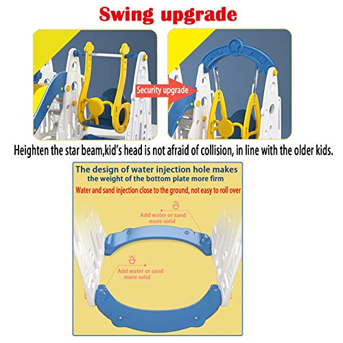 DREAMADE Toboggan Enfants Avec Balançoire Et Panier De Basket, Aire De Jeu Multifonctionnel Sécurisé En HDPE Robuste Avec Accessoires Inclus (Rose+Gris