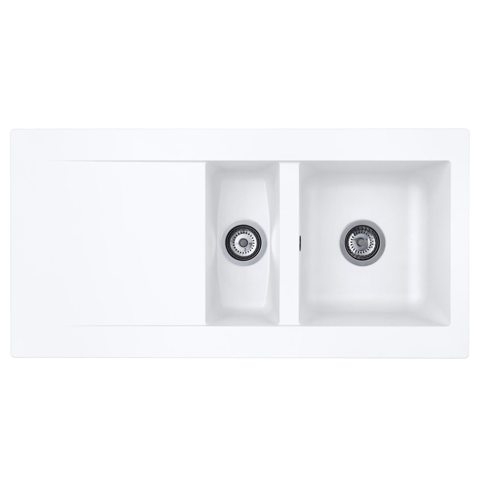 Liquida White Ew15wh 1.5 Bowl Composite Reversible Inset Kitchen Sink With Waste