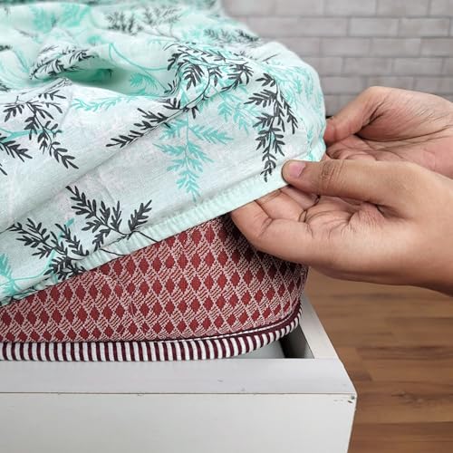 Image of Divine Casa 144 TC 100% Cotton Floral Print Elastic Fitted Bedsheets Double Bed | Ultrasoft Queen Size Elastic Fitted Bedsheets - 78 x 72 inches
