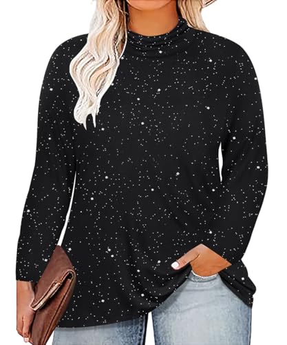 Image of CARCOS Womens Plus Size Tops Mock Neck Long Sleeve Shirts Turtleneck Tunics for Fall Winter XL-5XL