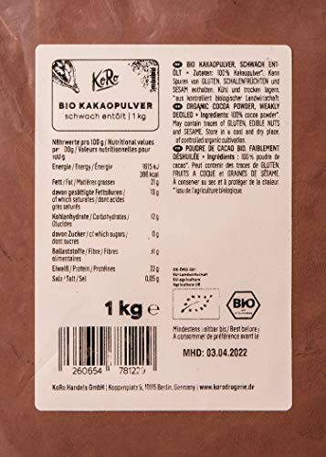 KoRo - Biologisch cacaopoeder met laag oliegehalte 1 kg - veganistisch cacaopoeder van 100 % biologische teelt. - Afbeelding 5