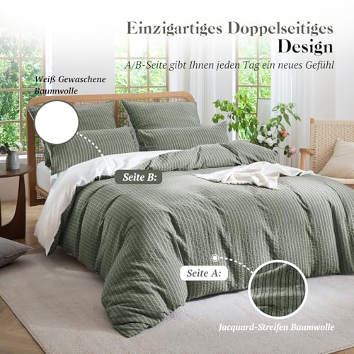 SOULFUL Bettwäsche 135x200 Baumwolle 4teilig Jacquard Oeko-TEX Oliv Grün – Ansicht 2