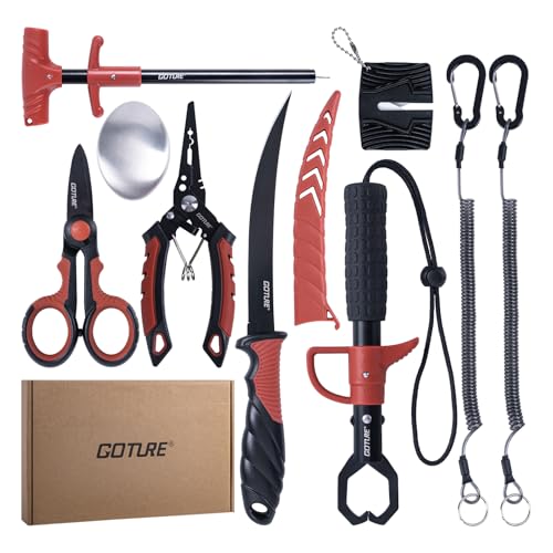 Goture Pro Angelset und Werkzeugset – Angelzange aus 3CR13-Stahl, Filetiermesser, Schärfer, Schere, Fischlippengreifer, Hakenlöser, Lanyards, Waage, Knotenzieher, Geschenke für Angler Goture Pro Angelset und Werkzeugset – Angelzange aus 3CR13-Stahl, Filetiermesser, Schärfer, Schere, Fischlippengreifer, Hakenlöser, Lanyards, Waage, Knotenzieher, Geschenke für Angler