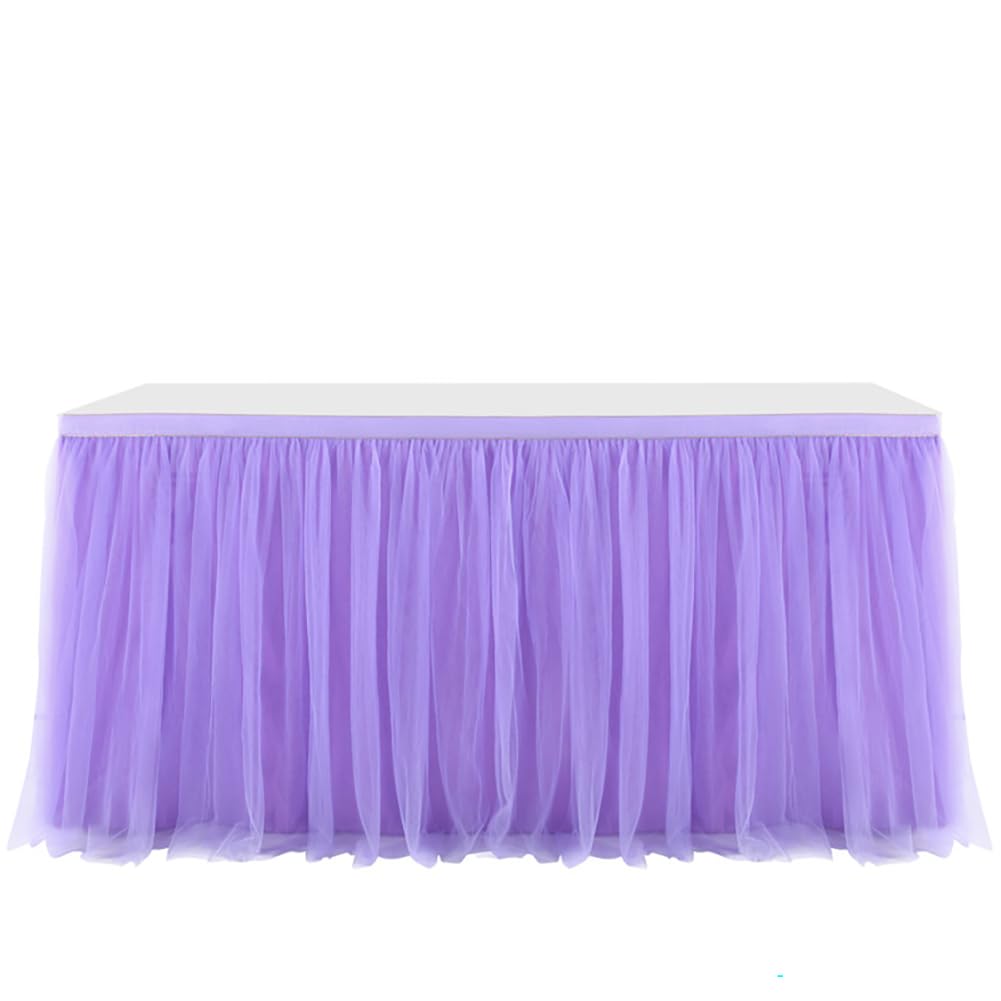Jupe de table en tulle - Décoration de table en tulle pour mariage, anniversaire, Saint-Valentin, Noël, fête, bar - Violet 275×77 cm