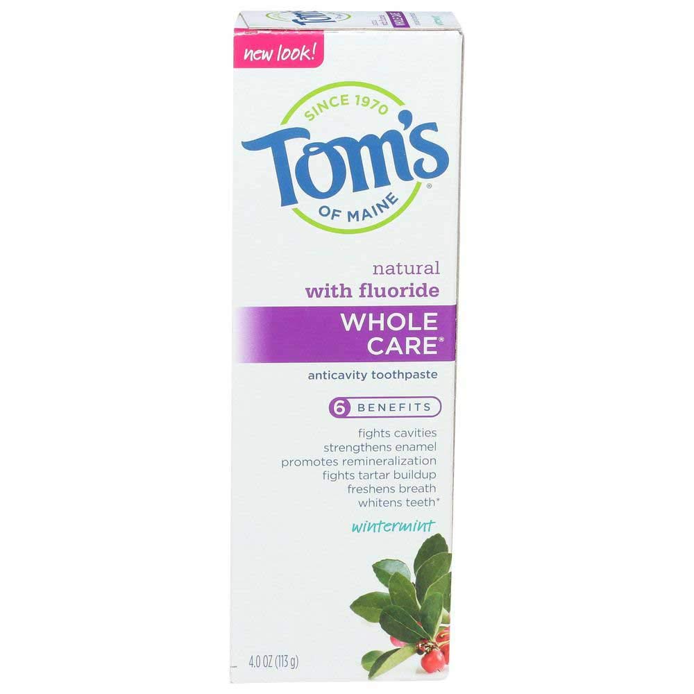 Toms of Maine Natural Whole Care Wintermint Anticavity Toothpaste with Fluoride, 4 Ounce - 6 per case.