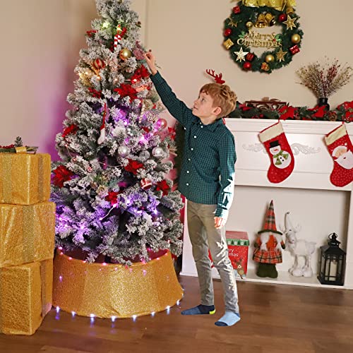 Attgreat 17 Light Modes Christmas Tree Collar, 30 Inch Christmas Tree Ring, Gold Silk Mesh Christmas Tree Skirt For Farmhouse Rustic Party Thanksgiving Christmas Decorations, Christmas Ornaments #TOP5