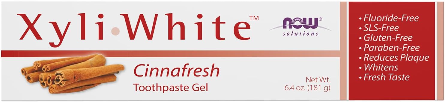 NOW Foods Solutions, Xyliwhite™ Toothpaste Gel, Cinnafresh, Cleanses and Whitens, Clean and Fresh Cinnamon Taste, 6.4-Ounce
