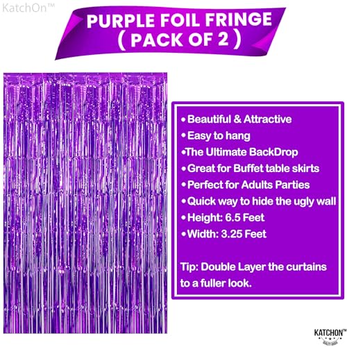 Image of KatchOn, Purple Fringe Backdrop - Pack of 2 | Purple Streamers for Birthday Decorations, Halloween Decorations | Wedding, Baby Shower, Halloween Party Decor | Tinsel Curtains for Bachelorette