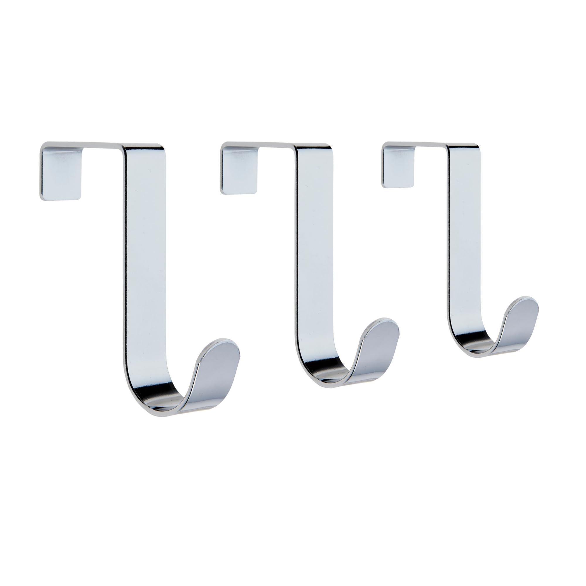 Keypak Over Door Hanger, Set of 3 Metal Hooks, Fits Doors up to 4cm in Thickness, for Hanging Clothes, Coats, Jackets, Towels, Robes - Polished Chrome