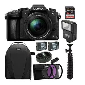 Panasonic LUMIX G85MK 4K Mirrorless Interchangeable Lens Camera Kit with 12-60mm Lens Bundle with 64GB Memory Card, Camera Accessories, Backpack, Spider Tripod, Filter Kit, and Flash (7 Items)