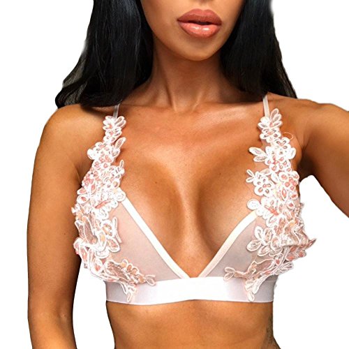 Hot Sale! AMA(TM) Women Sexy Lingerie Floral Sheer Lace Bra Top Seamless Bralette Cup Wireless Bra (S, Pink)