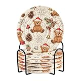 Juego de 6 posavasos con diseño de oso de Feliz Navidad para protección de mesa, decoración del hogar