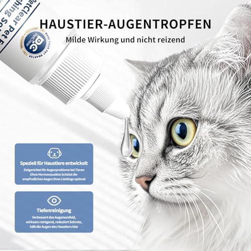 PCpetclear PetClear augentropfen Hunde und Katzen lindern Augenjucken und Reizungen, Symptome und Allergien. Entfernt effektiv Tränenstein. (60ml) (1)