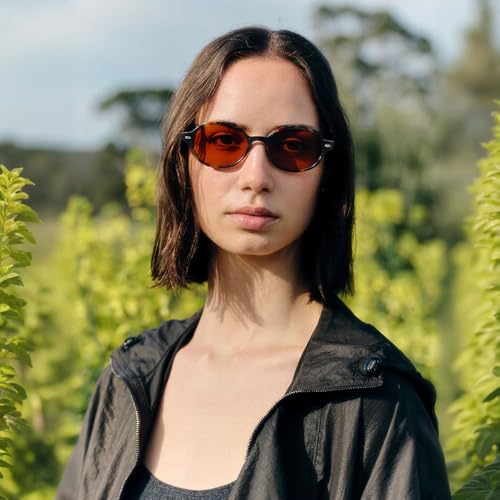 Bouryo Retro Small Oval Sunglasses for Women 90s Vintage Narrow Round Sunnies Y2k Trendy Lightweight Shades3