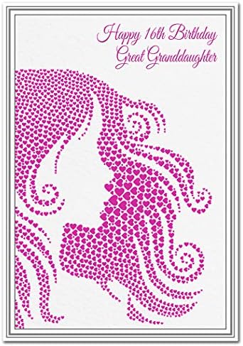 Special 16th Birthday Card - Teenage Girl - Unusual Unique Cool 16 Year Old (Granddaughter 16th Bday - Pink Heart Silhouette)