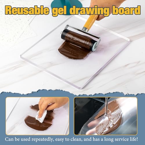 Funria Gel Printing Plate Kit with 8" X 10" Reusable Gel Printing Plate, Printing Paper, Baren, Stencils, Rubber Roller, Crafts Printmaking Supplies for Mixed Media Art Monoprinting Card Making - Image 5