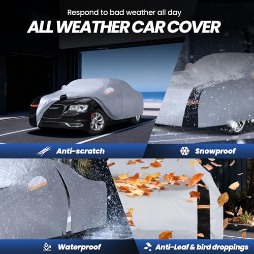 Image of Multi-Layer Car Cover Custom Fit for Chrysler 300(2004-2026), 100% Waterproof All Weather for Automobiles, Gift with Towel, Heavy Duty Car Covers for Rain Sun UV Protection with Door Zipper